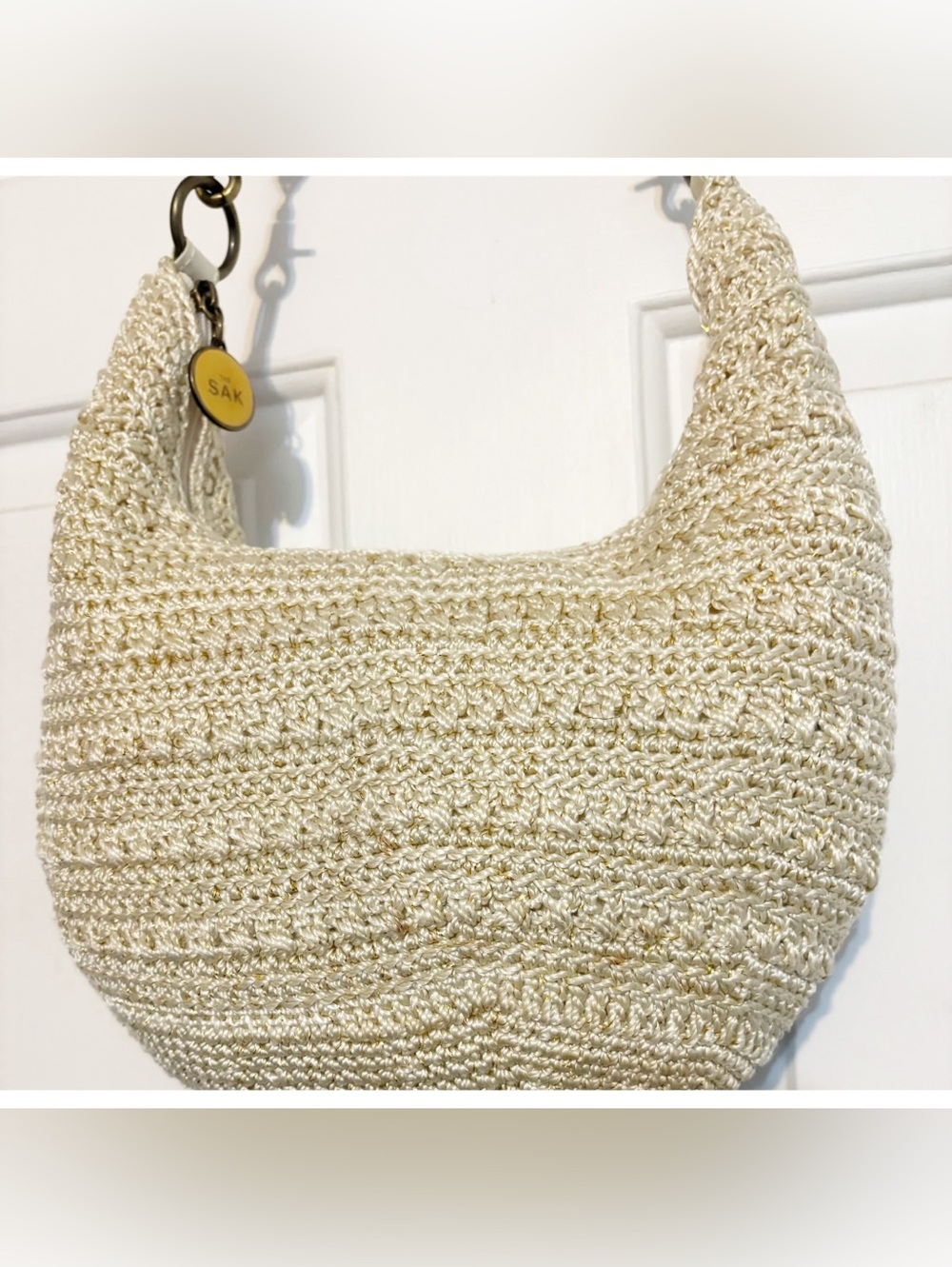 The Sak Vintage Woven Cream Bag Purse w/Hanging Logo Tag